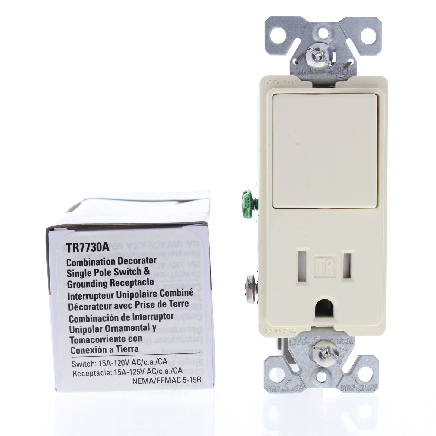 Cooper TR7730A Almond Tamper Resistant 1-Pole Decorator Switch Outlets 15A 6pcs