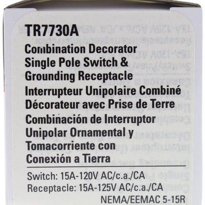 Cooper TR7730A Almond Tamper Resistant 1-Pole Decorator Switch Outlet 15A