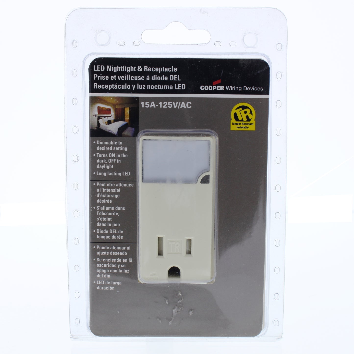 Cooper Almond Tamper Resistant Nightlight Receptacle Outlet 15A 125V TR7735A