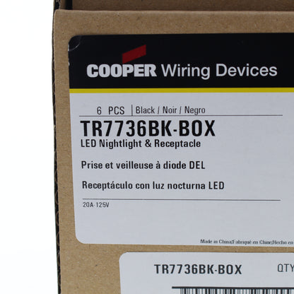 6 Cooper Black Tamper Resistant Nightlight Receptacles 5-20R 20A 125V TR7736BK