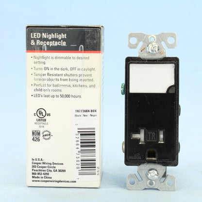 Cooper Black Tamper Resistant Receptacle Nightlight Combo 5-20R 20A 125V TR7736