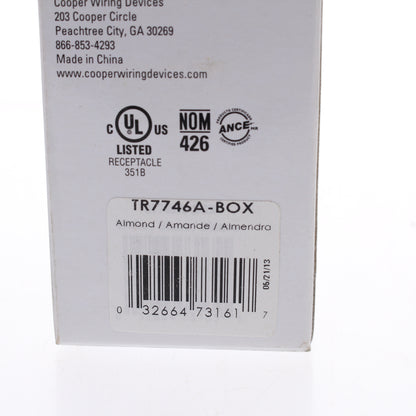Cooper Almond Tamper Resistant Duplex Receptacle USB Charger 20A TR7746A