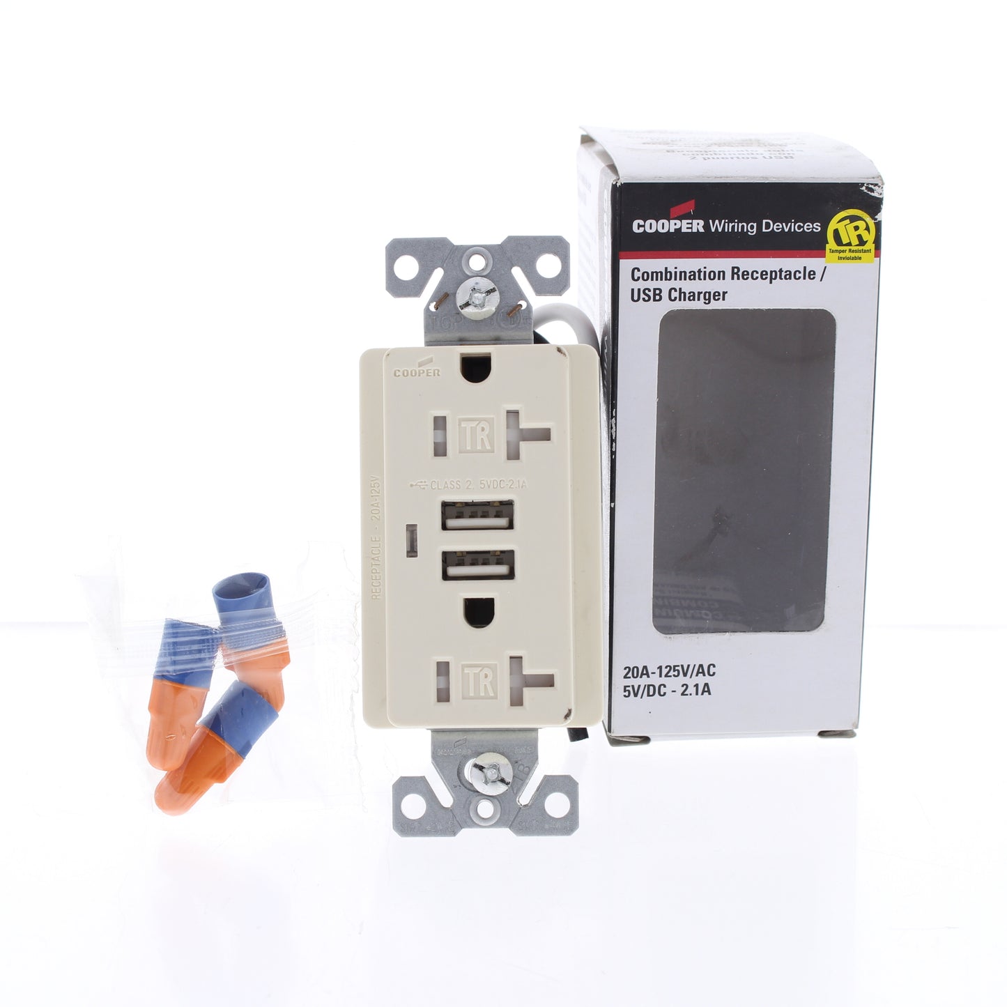 Cooper Almond Tamper Resistant Duplex Receptacle USB Charger 20A TR7746A