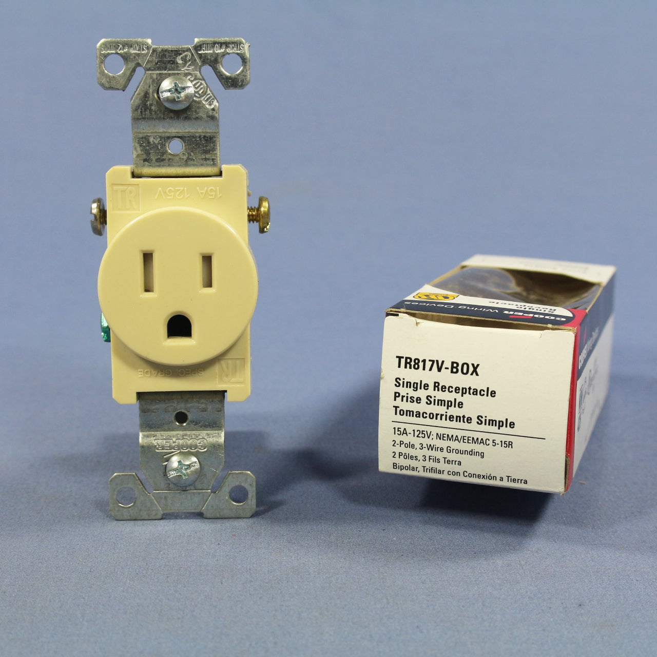 Cooper Ivory Tamper Resistant Commercial Single Receptacle Nema 5-15R 15A TR817V