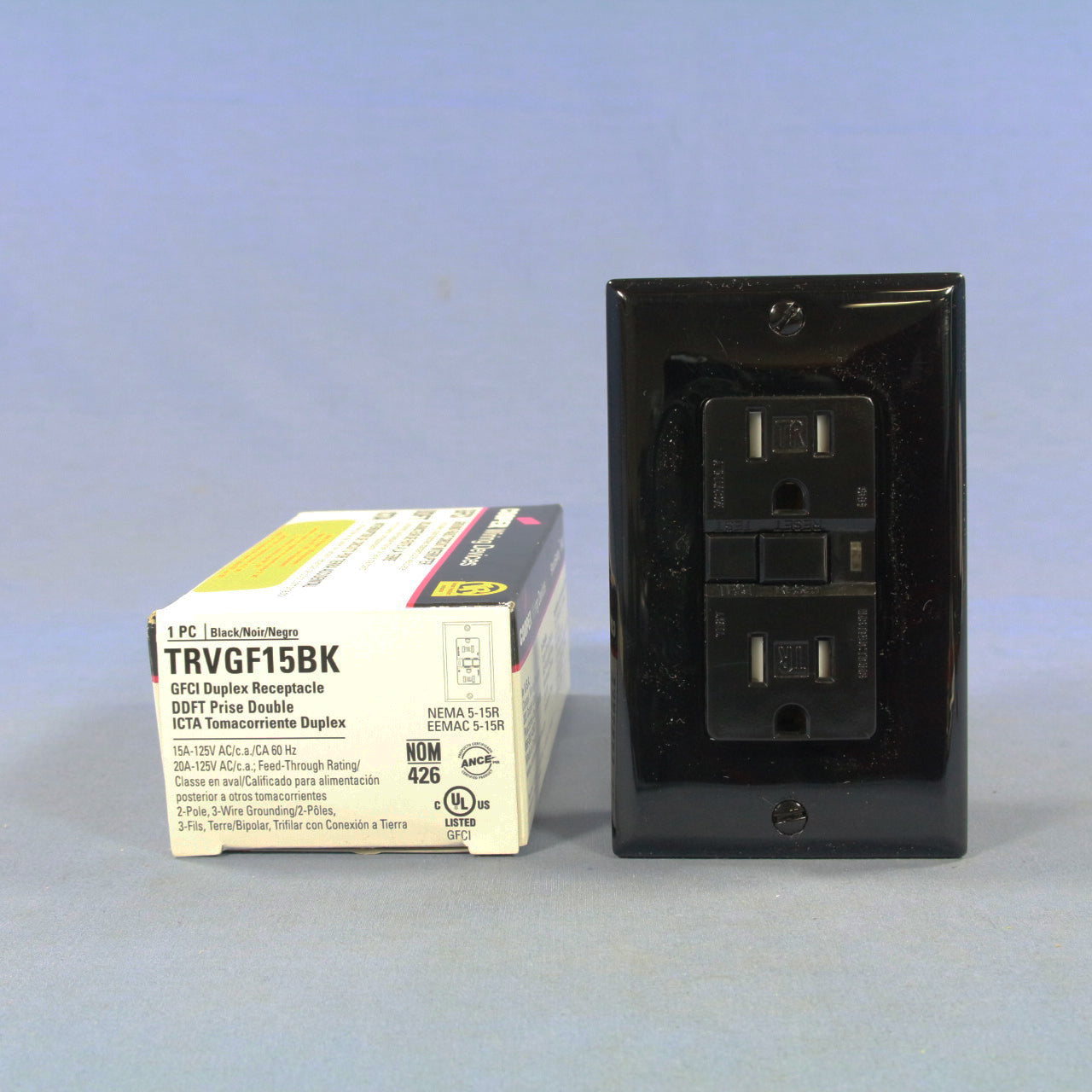 Cooper Black Heavy Duty Tamper Resistant GFCI GFI Outlet NEMA 5-15 15A TRVGF15BK