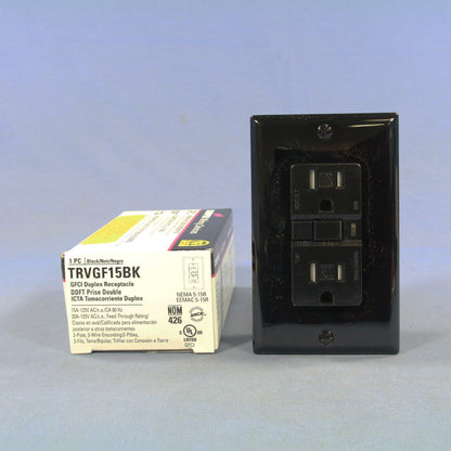 Cooper Black Heavy Duty Tamper Resistant GFCI GFI Outlet NEMA 5-15 15A TRVGF15BK