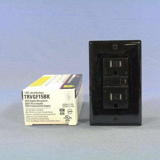 Cooper Black Heavy Duty Tamper Resistant GFCI GFI Outlet NEMA 5-15 15A TRVGF15BK