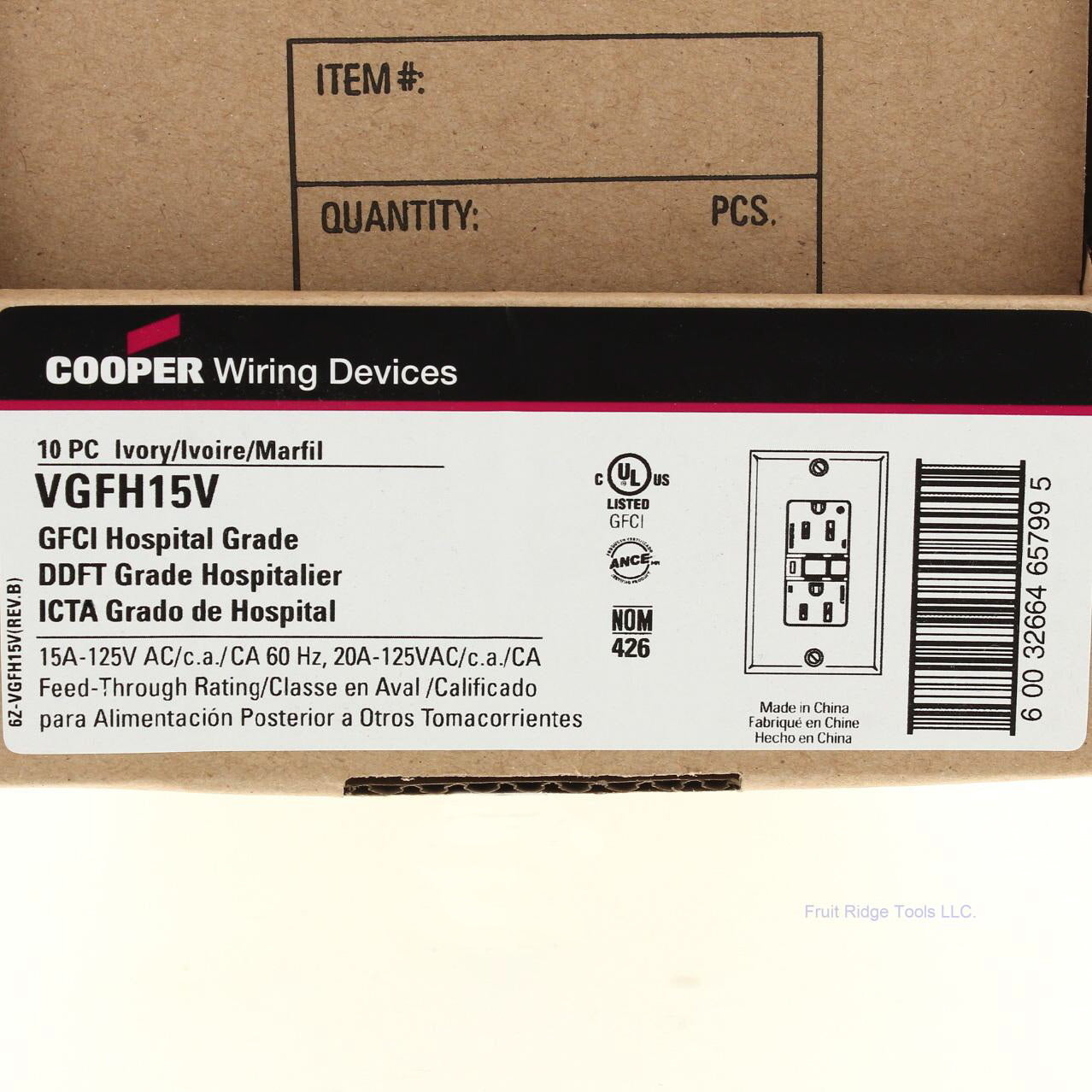 Cooper VGFH15V Ivory Hospital GFCI Outlet Receptacles 5-15R 15A 125V 10-Pack