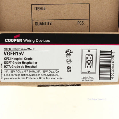 Cooper VGFH15V Ivory Hospital GFCI Outlet Receptacles 5-15R 15A 125V 10-Pack