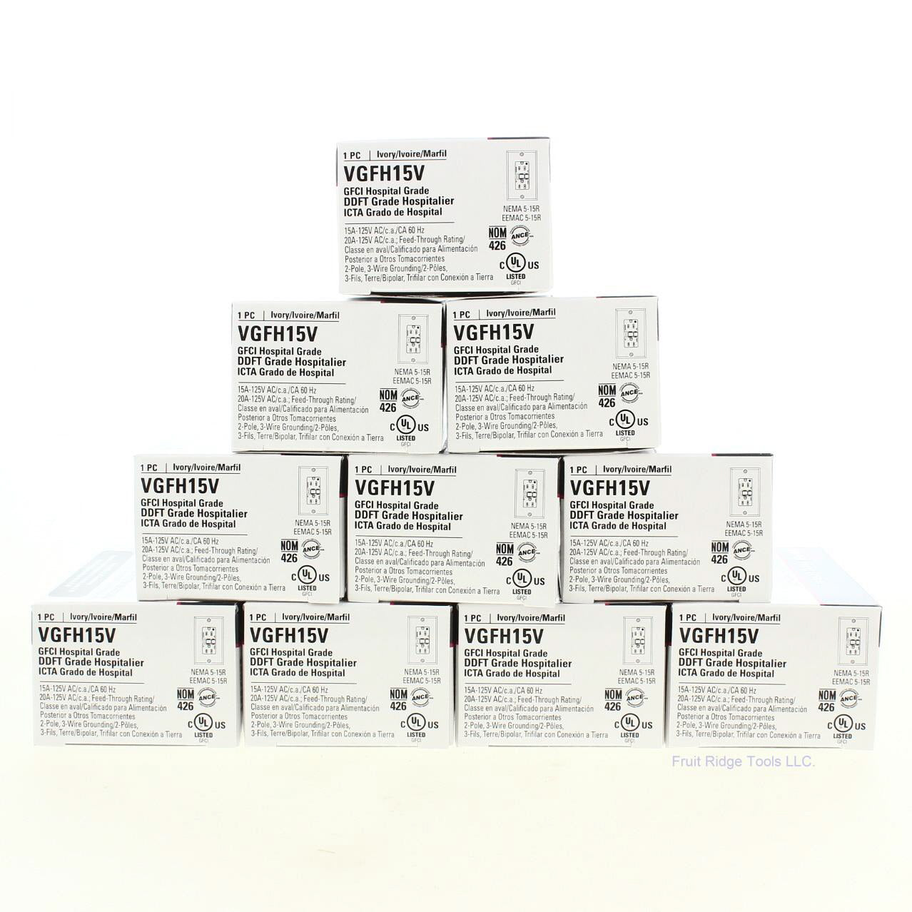 Cooper VGFH15V Ivory Hospital GFCI Outlet Receptacles 5-15R 15A 125V 10-Pack