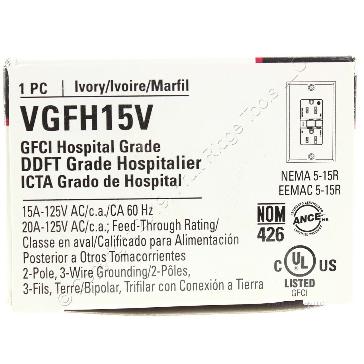 Cooper Ivory Hospital Grade Gfci Outlet Receptacle Nema 5-15R 15A 125V VGFH15V