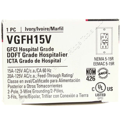 Cooper Ivory Hospital Grade Gfci Outlet Receptacle Nema 5-15R 15A 125V VGFH15V