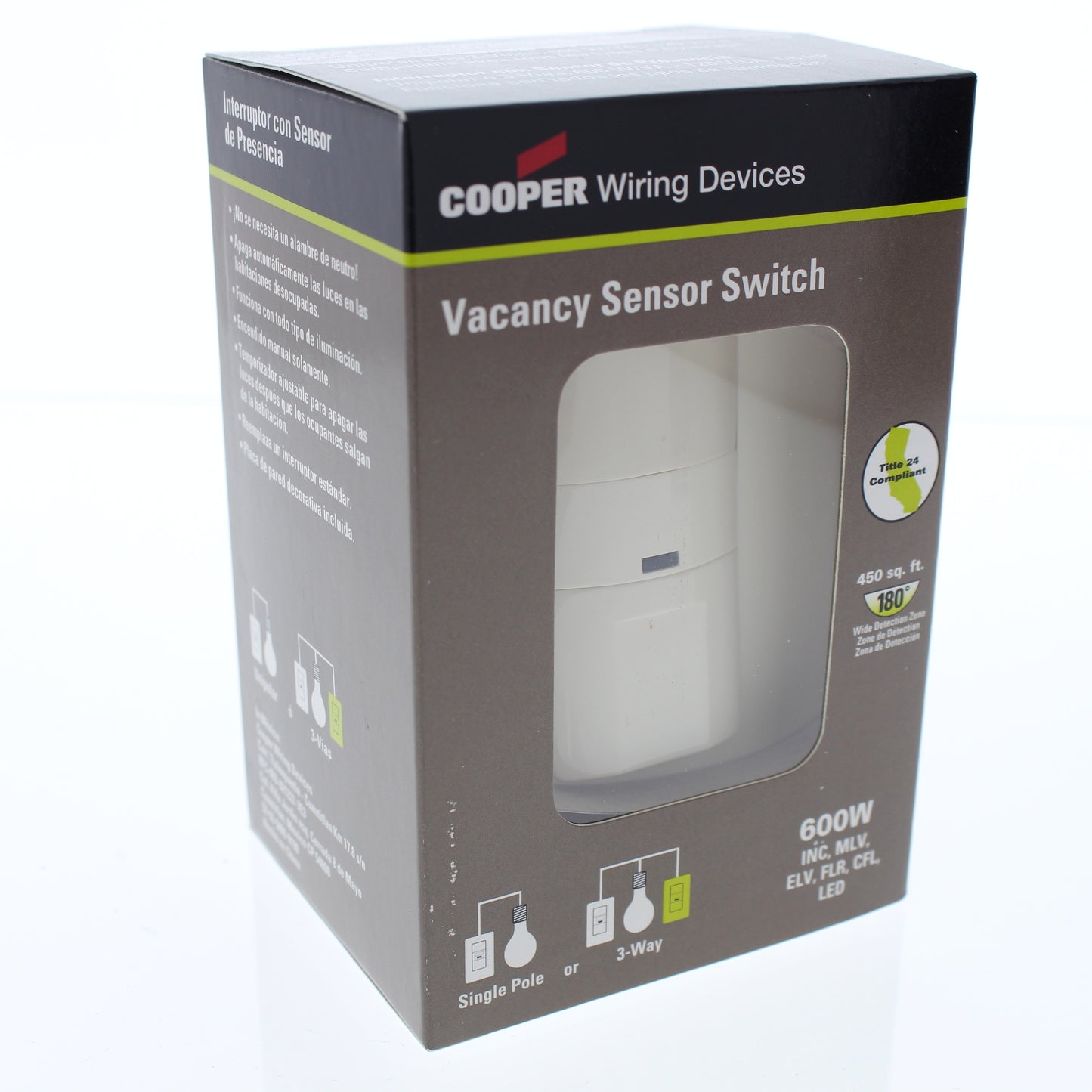 Cooper Almond Passive Infrared Vacancy Sensor Switch 1-Pole 3-Way 600W VS306U-A