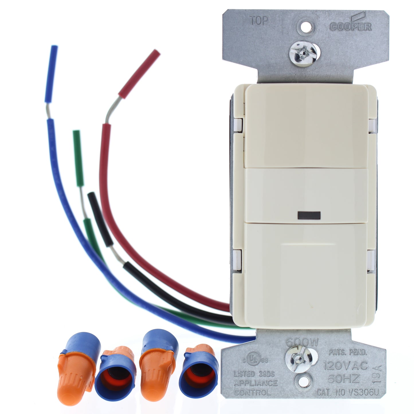 Cooper Almond Vacancy Sensor Switch 450 Sqft Range 1-Pole 3-Way 600W VS306U-A-K