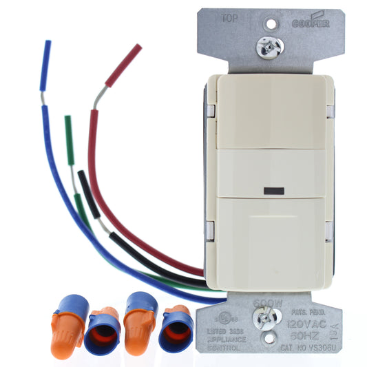 Cooper Almond Vacancy Sensor Switch 450 Sqft Range 1-Pole 3-Way 600W VS306U-A-K