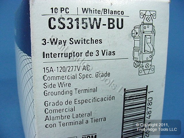 Cooper Wiring CS315W White Commercial Toggle Wall Light Switches 3-Way 15A 10pcs