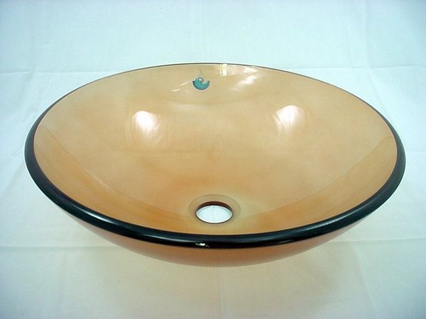 Decolav 1000T-AM 17" Frosted Amber Tempered Glass Bathroom Vessel Sink Bowl