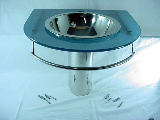 Decolav 2160-BL Frosted Blue Tempered 12mm Glass Vanity w/ Stainless Sink Bowl