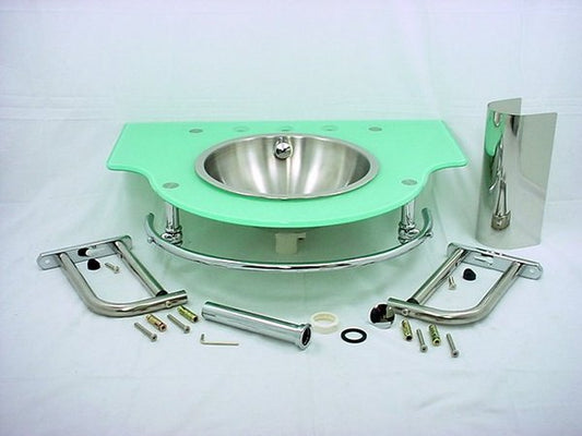 Decolav Stainless 2200-8B-SF Steel Full Recessed Bowl Seafoam Green Glass Vanity