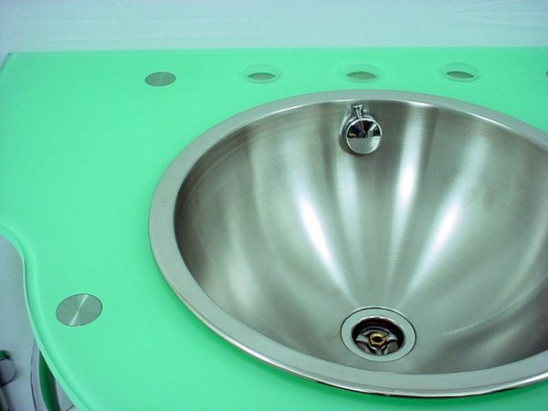 Decolav Stainless 2200-8B-SF Steel Full Recessed Bowl Seafoam Green Glass Vanity