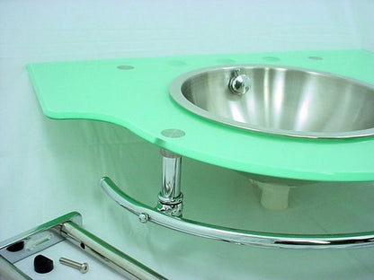 Decolav Stainless 2200-8B-SF Steel Full Recessed Bowl Seafoam Green Glass Vanity