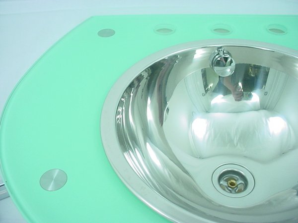 Seafoam Glass Bathroom Lavatory Vanity SS Bowl Sink