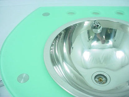 Seafoam Glass Bathroom Lavatory Vanity SS Bowl Sink