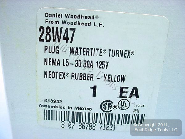 Daniel Woodhead 28W47 Yellow Watertite Turn Lock Plug L5-30P 30A 125V 1301470072