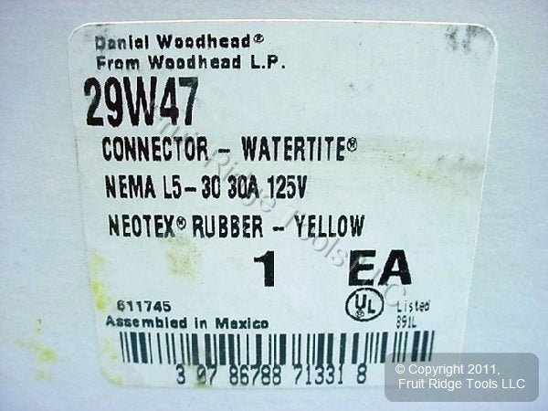 Daniel Woodhead 29W47 Watertite Locking Connector Twist Lock Plug L5-30 30A 125V