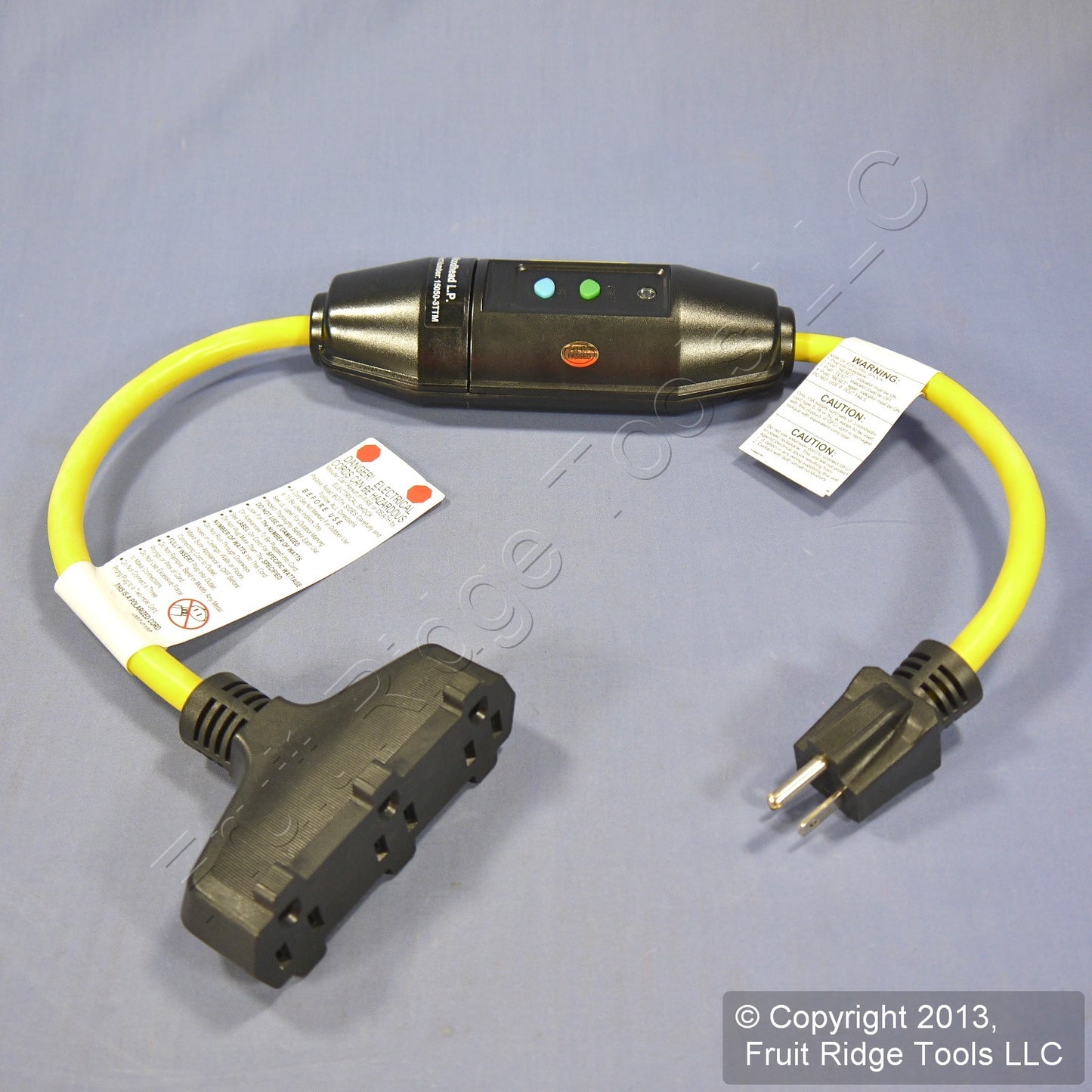 Woodhead Industrial Manual Reset 2' In-Line GFCI Cord Tri-Tap Adapter 15050-3TTM
