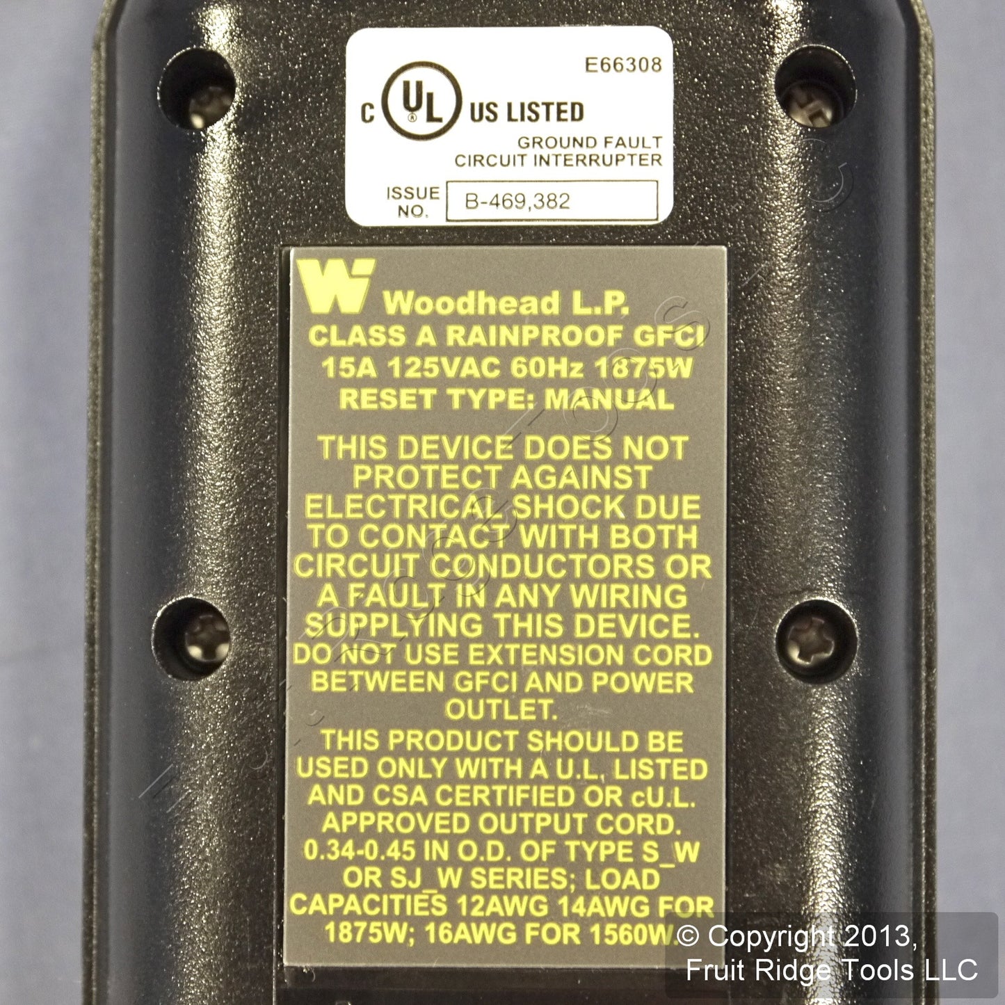 Woodhead Industrial Manual Reset 2' In-Line GFCI Cord Tri-Tap Adapter 15050-3TTM