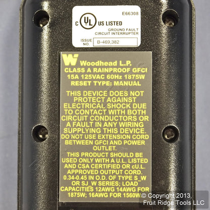 Woodhead Industrial Manual Reset 2' In-Line GFCI Cord Tri-Tap Adapter 15050-3TTM