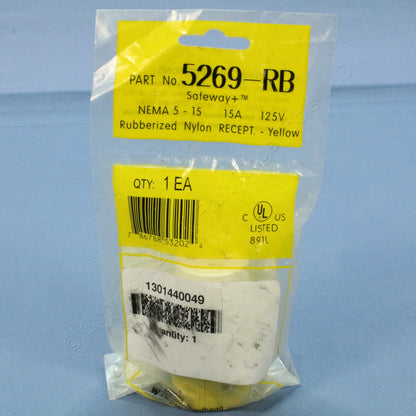 Daniel Woodhead 5269-RB Rubberized Nylon Yellow Plug Connector 5-15R 15A 125V