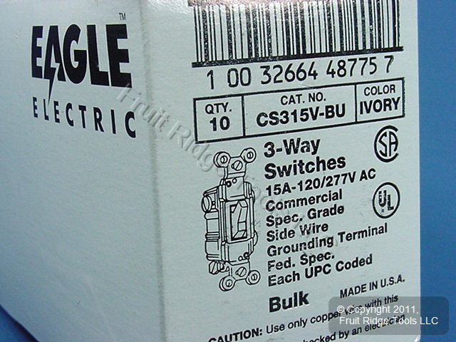 Eagle CS315V Ivory Electric Commercial Toggle Wall Light Switch 3-Way 15A 10pcs