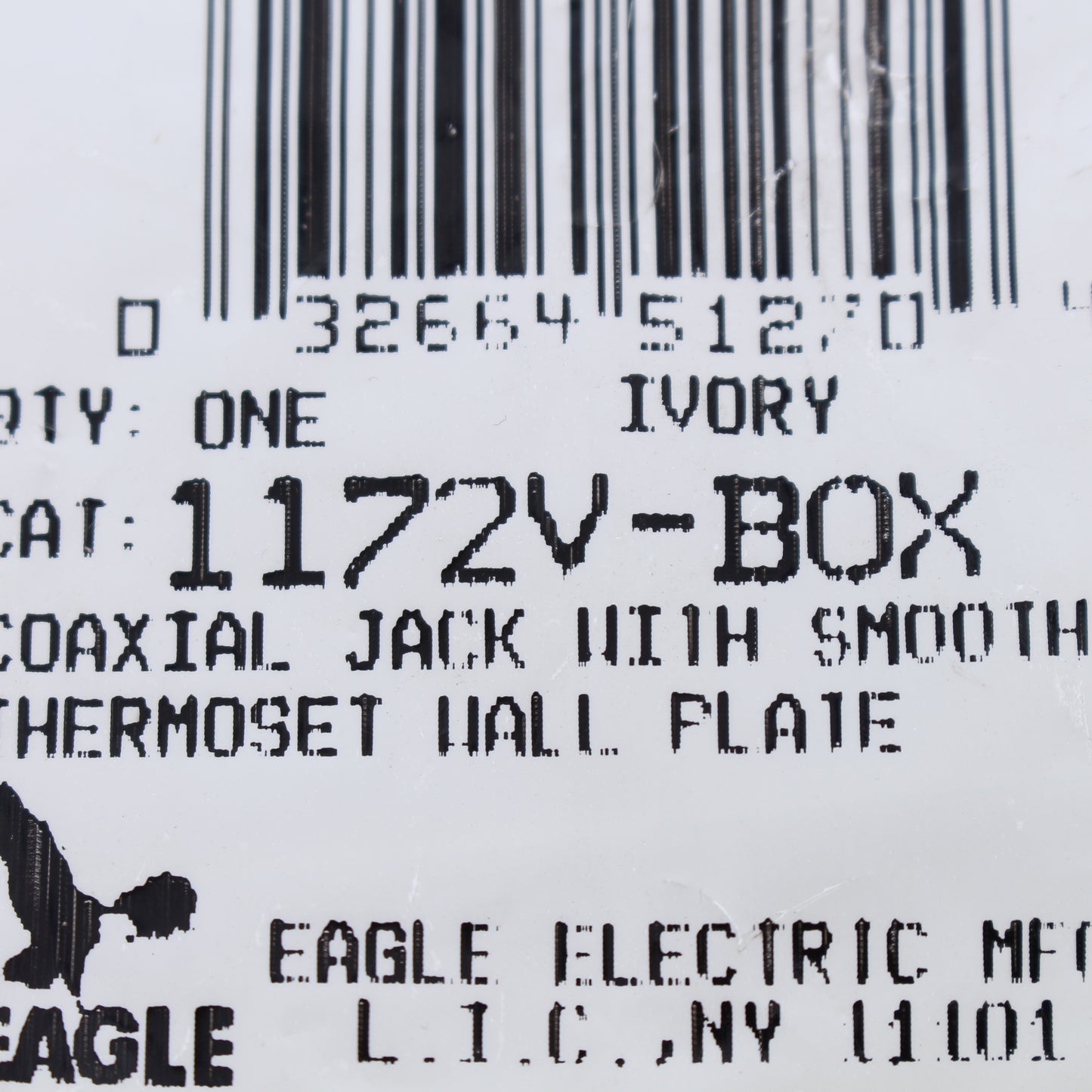Eagle 1172V Ivory 1-Gang F-Connector Coax Unbreakable Standard Wallplate Cover