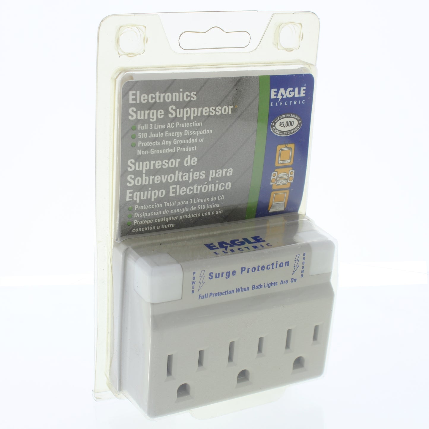 Eagle Surge Computer Gray 3-1 Full Protection Adapter 15A 125V 2P3W 1183CG-K
