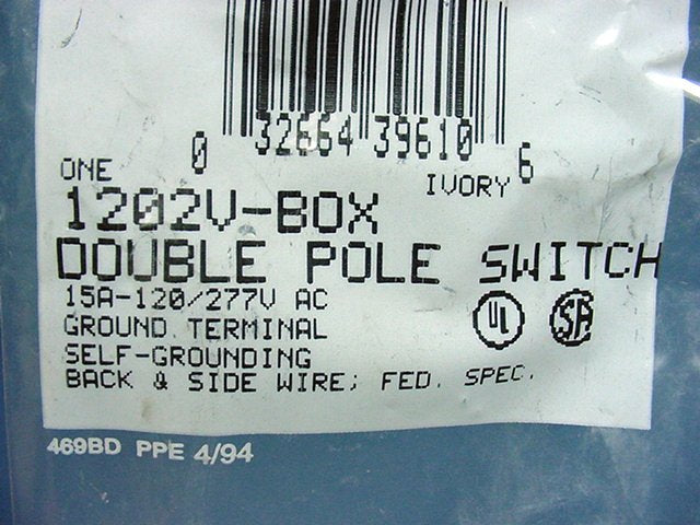 Eagle 1202V Ivory Electric Industrial Double Pole Toggle Wall Light Switch 15A