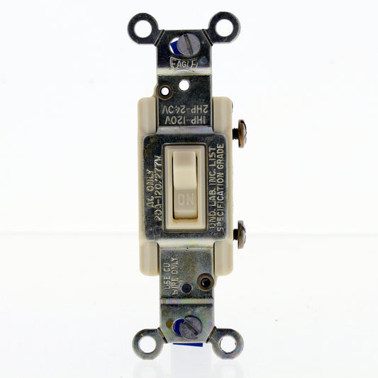 Eagle Ivory Heavy Duty Toggle Light Switch 20A 120V Single Pole 1238-2V
