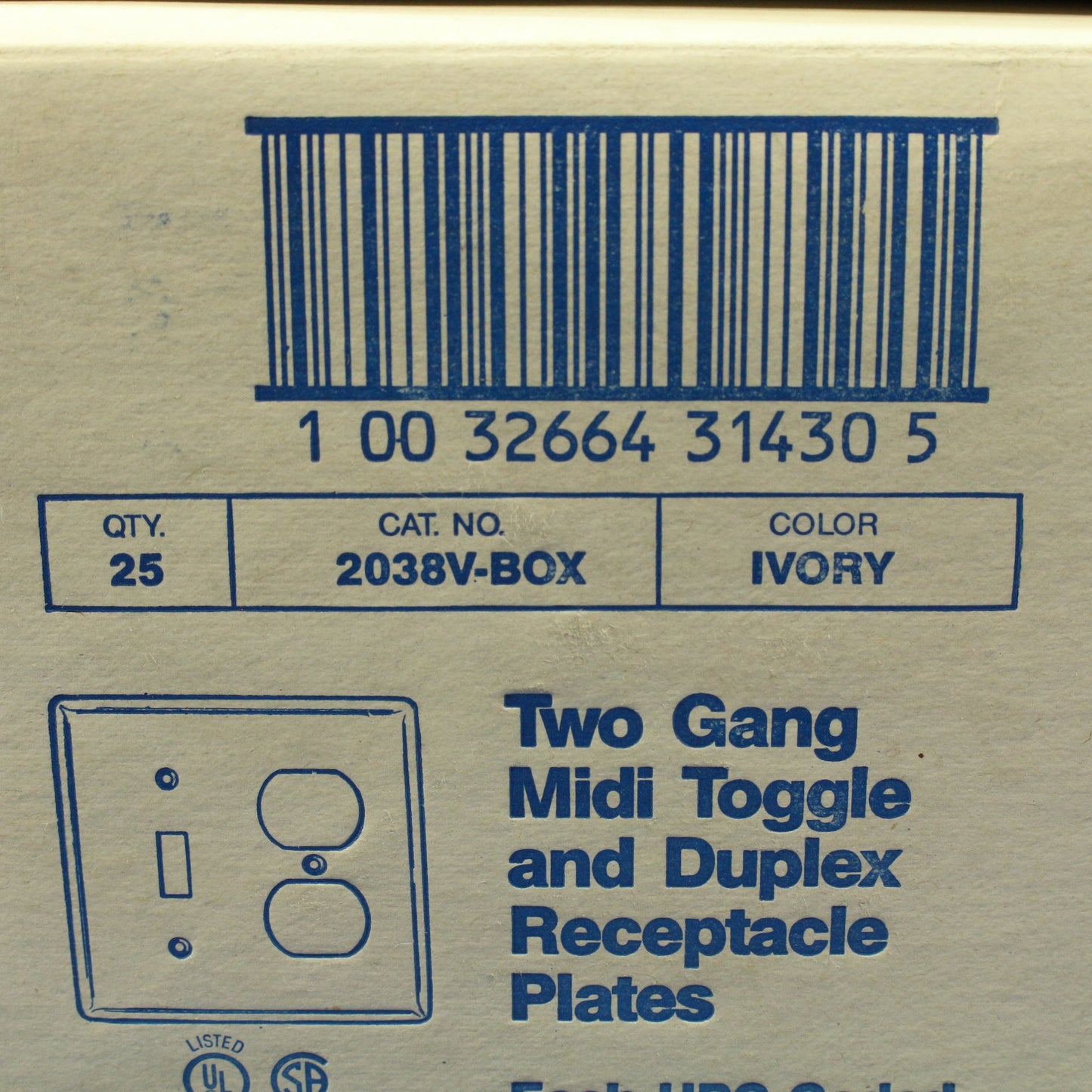 Eagle 2038V Ivory 2-Gang Toggle Duplex Plastic Mid-Size Wallplate Cover 25-pack