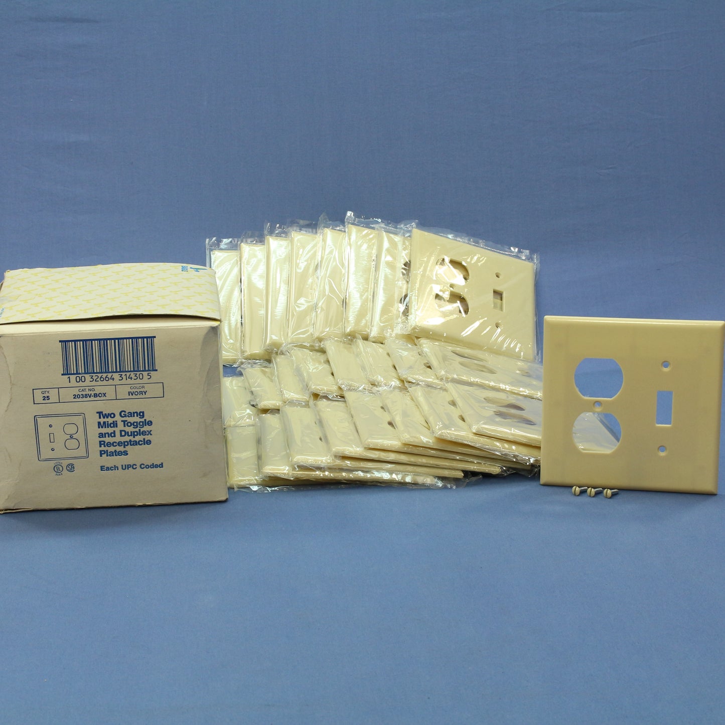 Eagle 2038V Ivory 2-Gang Toggle Duplex Plastic Mid-Size Wallplate Cover 25-pack