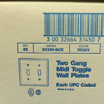 Eagle 2039V Ivory 2-Gang Toggle Switch Plastic Mid-Size Wallplate Covers 25-pack