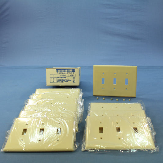 Eagle 2041V Ivory Mid-size 3-Gang Toggle Switch Cover Plastic Wallplates 10-Pack