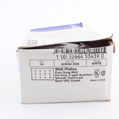 10 Eagle White Four-Gang Midi Toggle Switches Wall Plates 2054W-BOX
