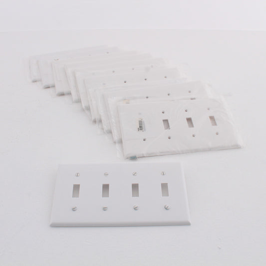 10 Eagle White Four-Gang Midi Toggle Switches Wall Plates 2054W-BOX