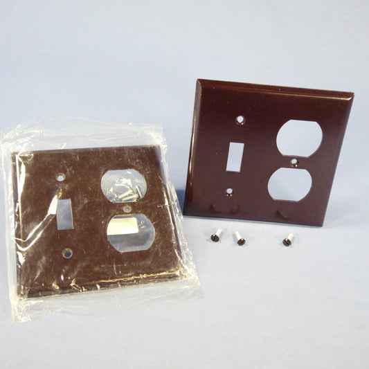 Eagle 2138B Brown 2-Gang Toggle Switch Receptacle Outlet Thermoset Wallplate 2pc