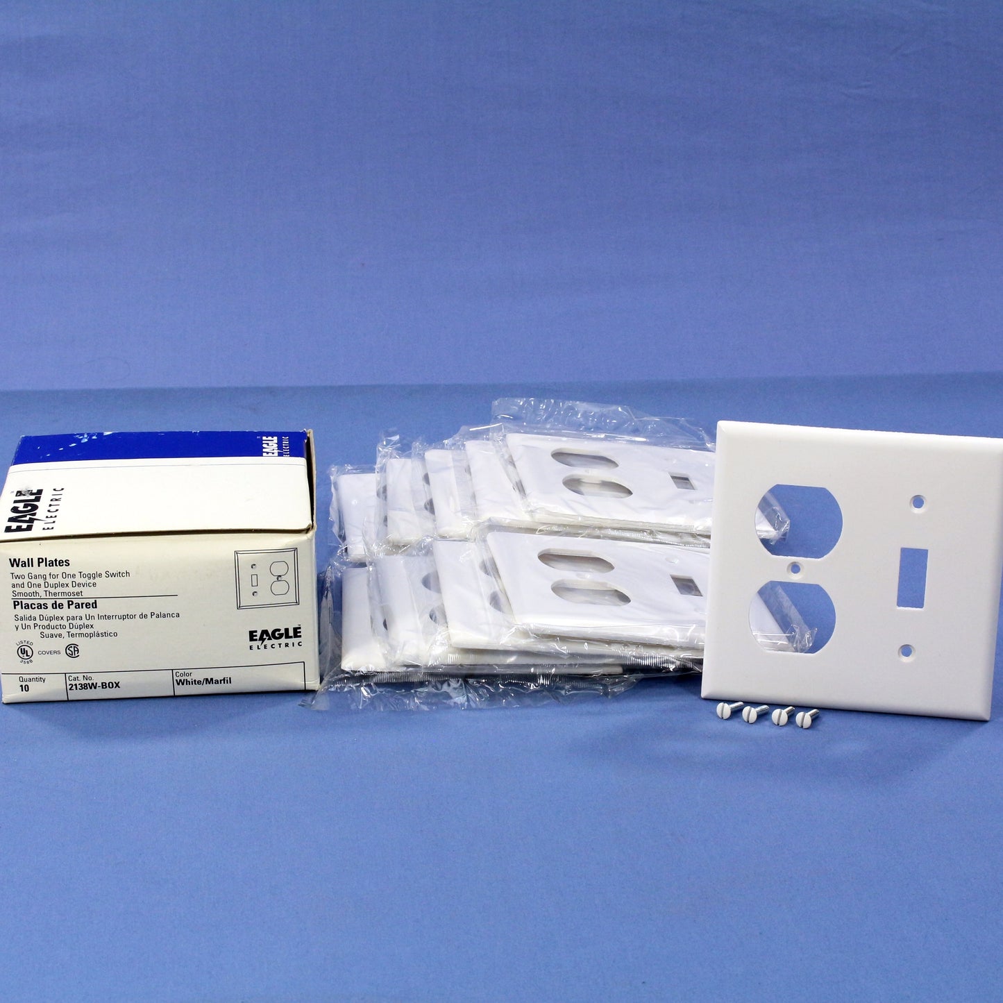 Eagle 2138W White 2-Gang Toggle Duplex Plastic Standard Wallplate Cover 10-pack