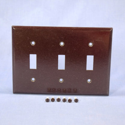 Eagle 2141B Brown 3-Gang Toggle Switch Plastic Standard Wallplate Cover Plate