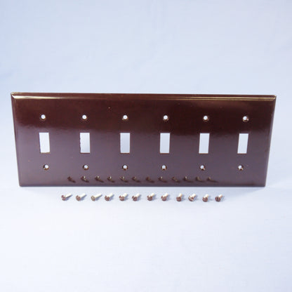 Eagle 2156B Brown 6-Gang Toggle Switch Plastic Standard Wallplate Cover Plate
