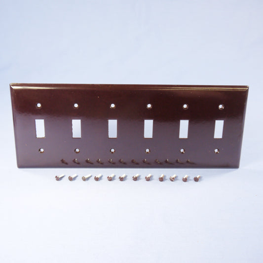 Eagle 2156B Brown 6-Gang Toggle Switch Plastic Standard Wallplate Cover Plate