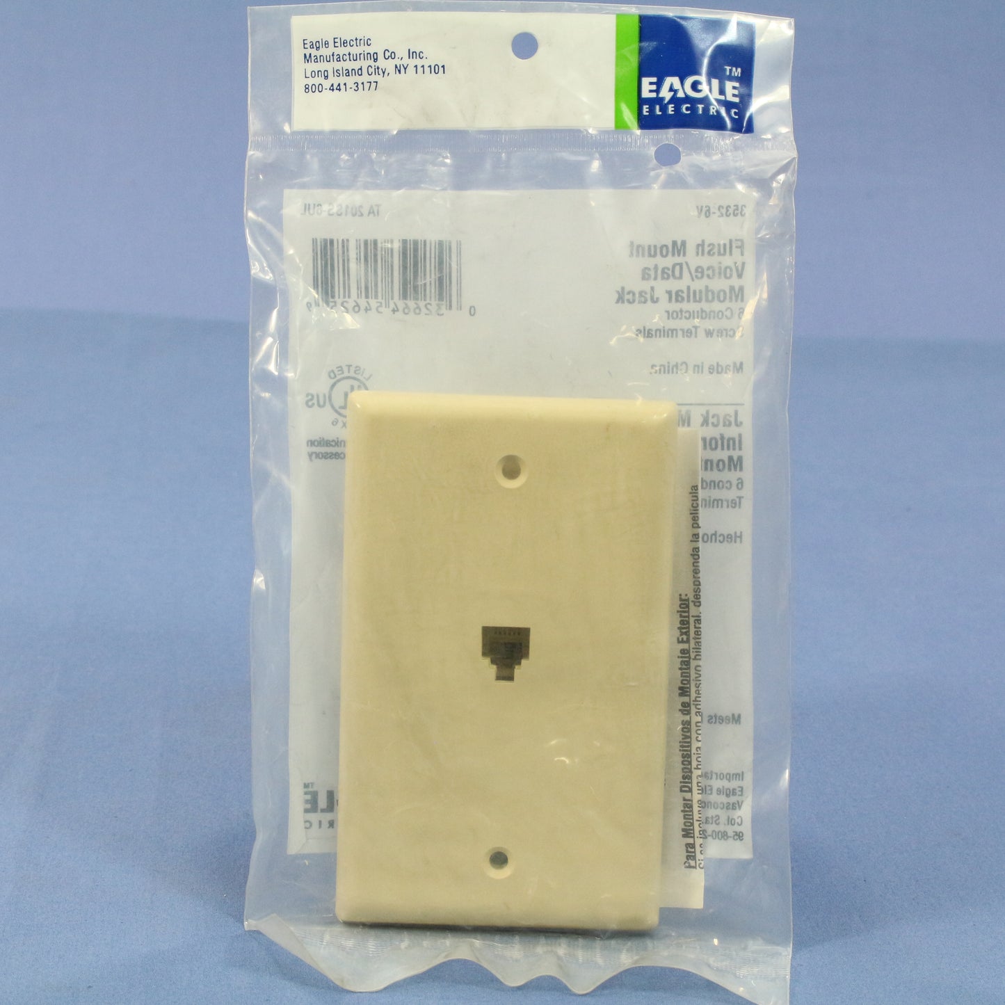 Eagle 3532-6V Ivory 1-Gang Phone Jack Unbreakable Nylon Standard Wallplate Cover